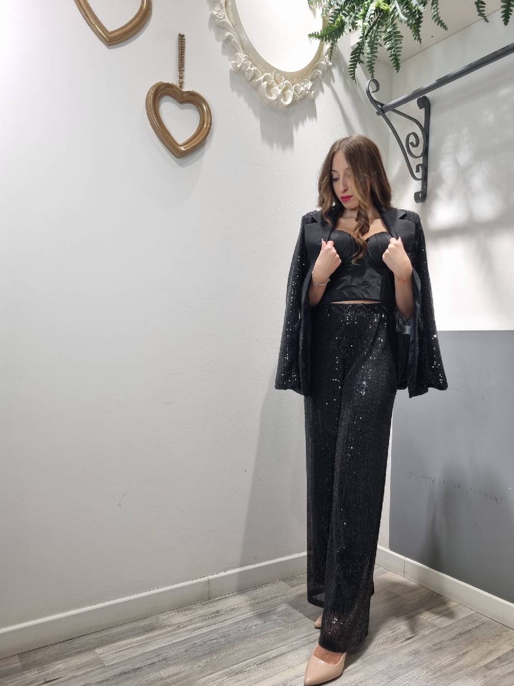 Le Chicche Pantalone Paillettes Nero In Vendita