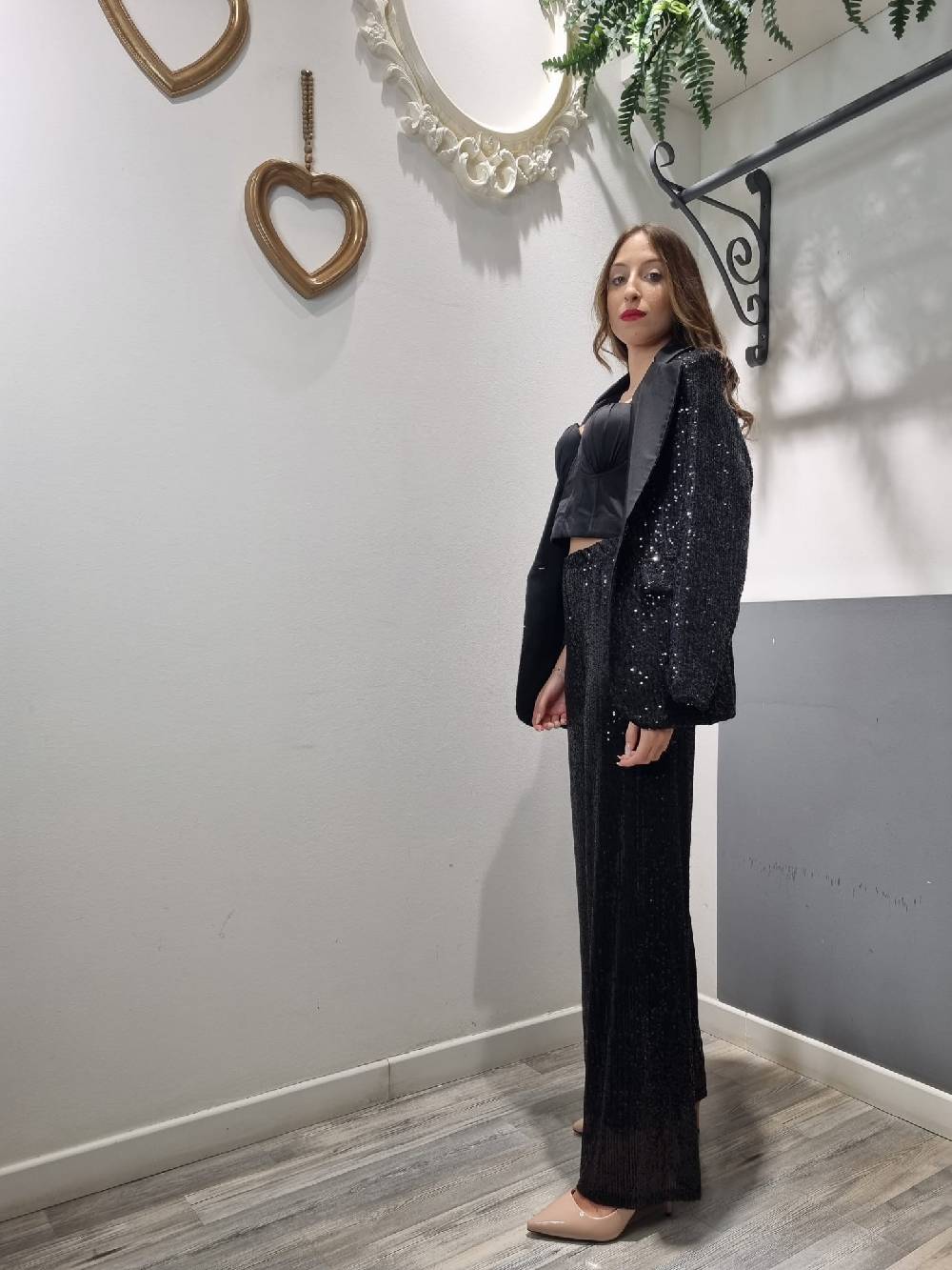 Le Chicche Pantalone Paillettes Nero In Vendita