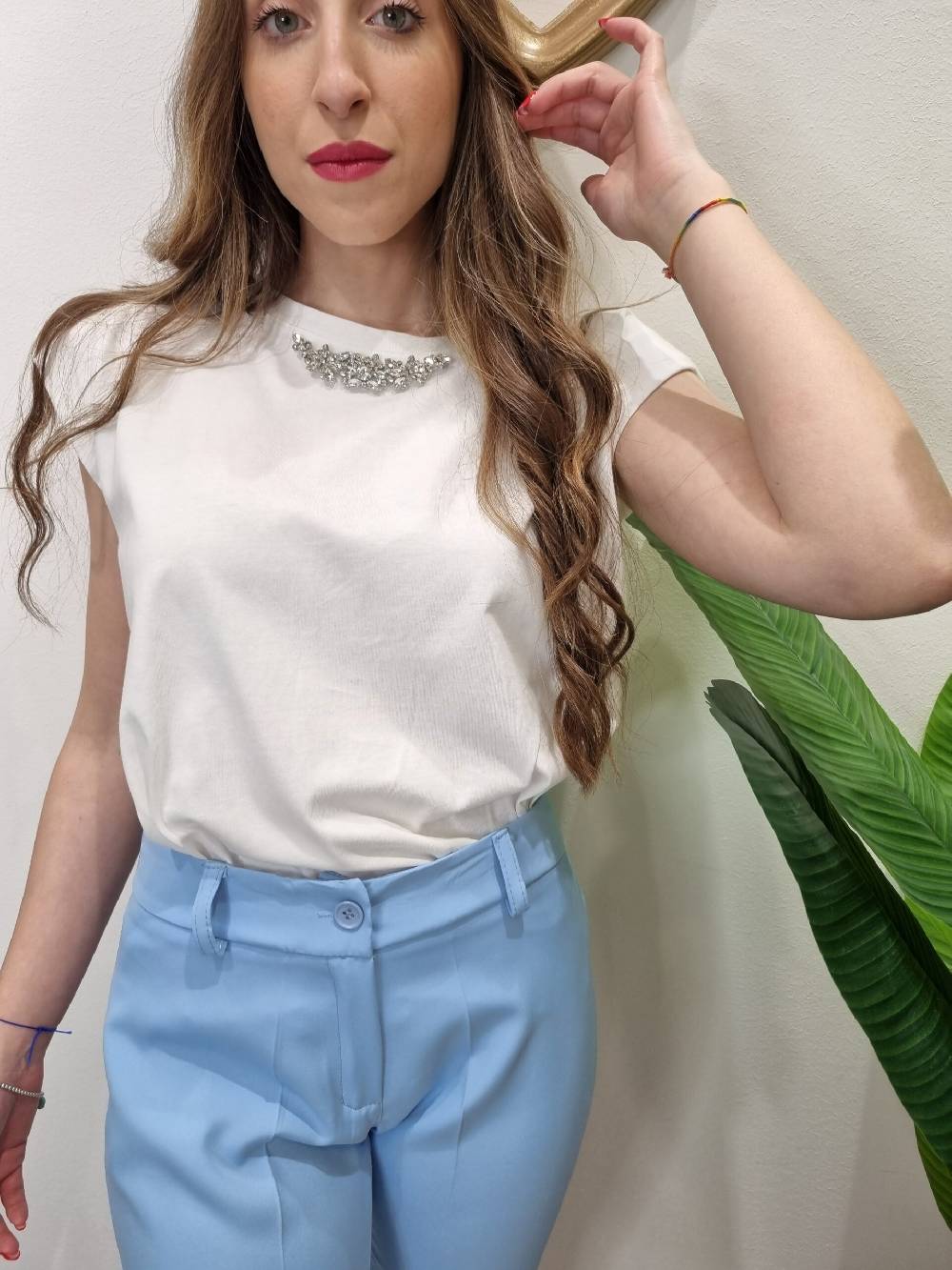 Le Chicche Pantalone Azzurro Cielo Vendita Calda