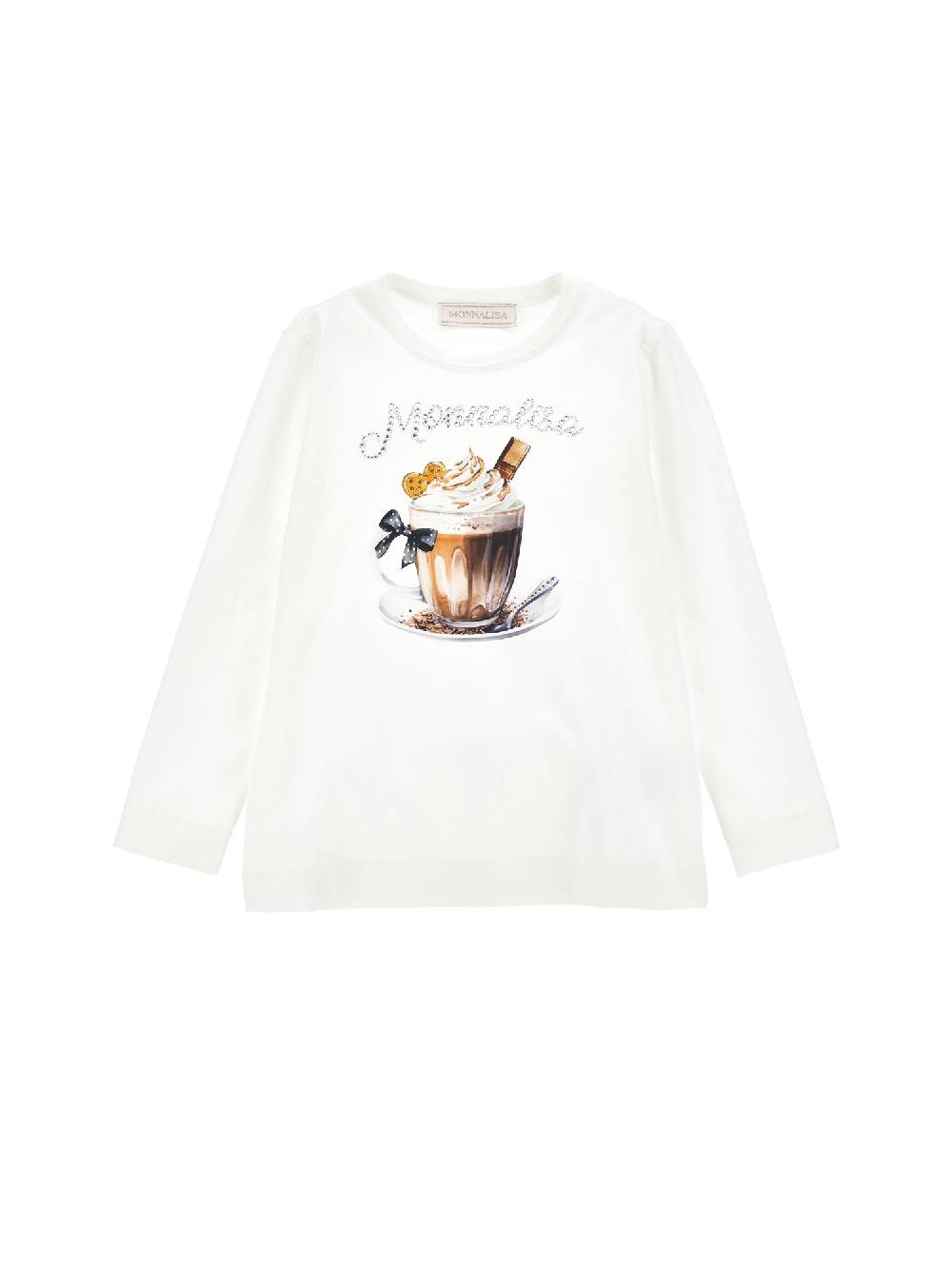 Monnalisa T-shirt cotone stampata con logo strass