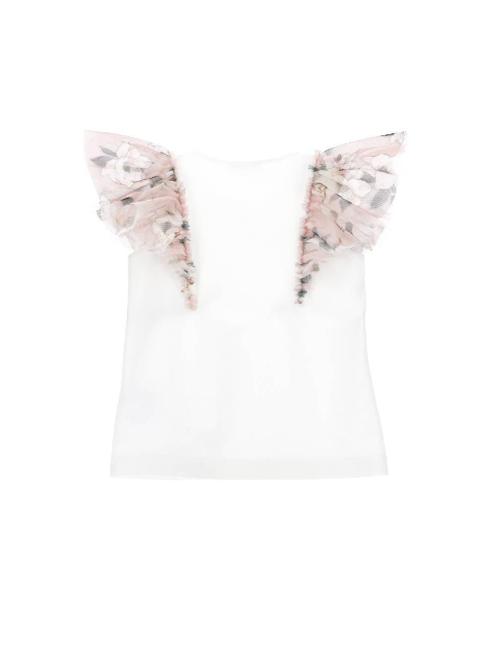 Monnalisa T-shirt jersey con galette a fiori Offerta per la Festa della Mamma