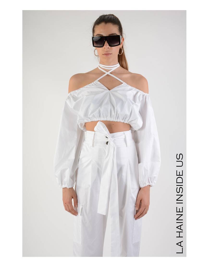 La haine inside us 4R LW710 TOP CROP Bianco Vendite stagionali