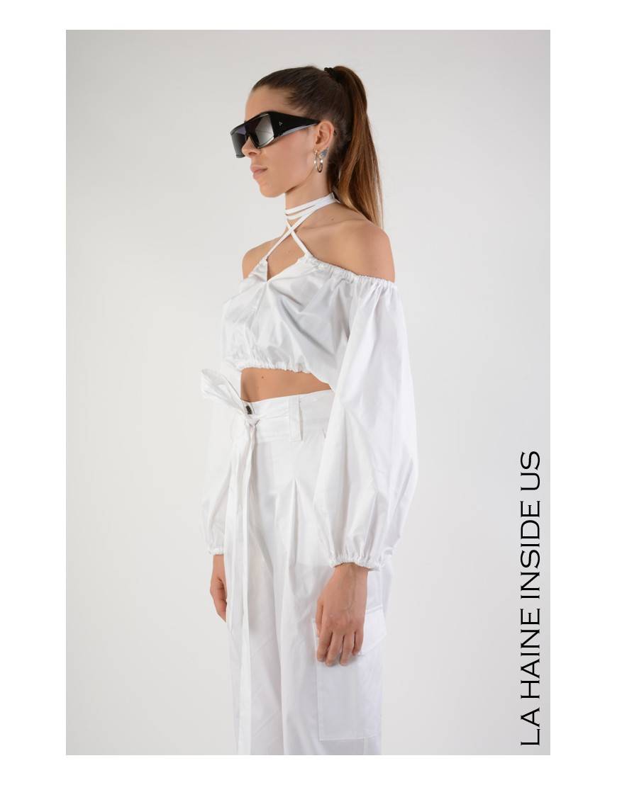 La haine inside us 4R LW710 TOP CROP Bianco Vendite stagionali