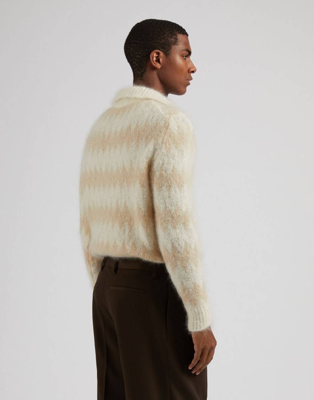 Lardini Polo bicolore a manica lunga in kid mohair bianco-beige Offerta settimanale