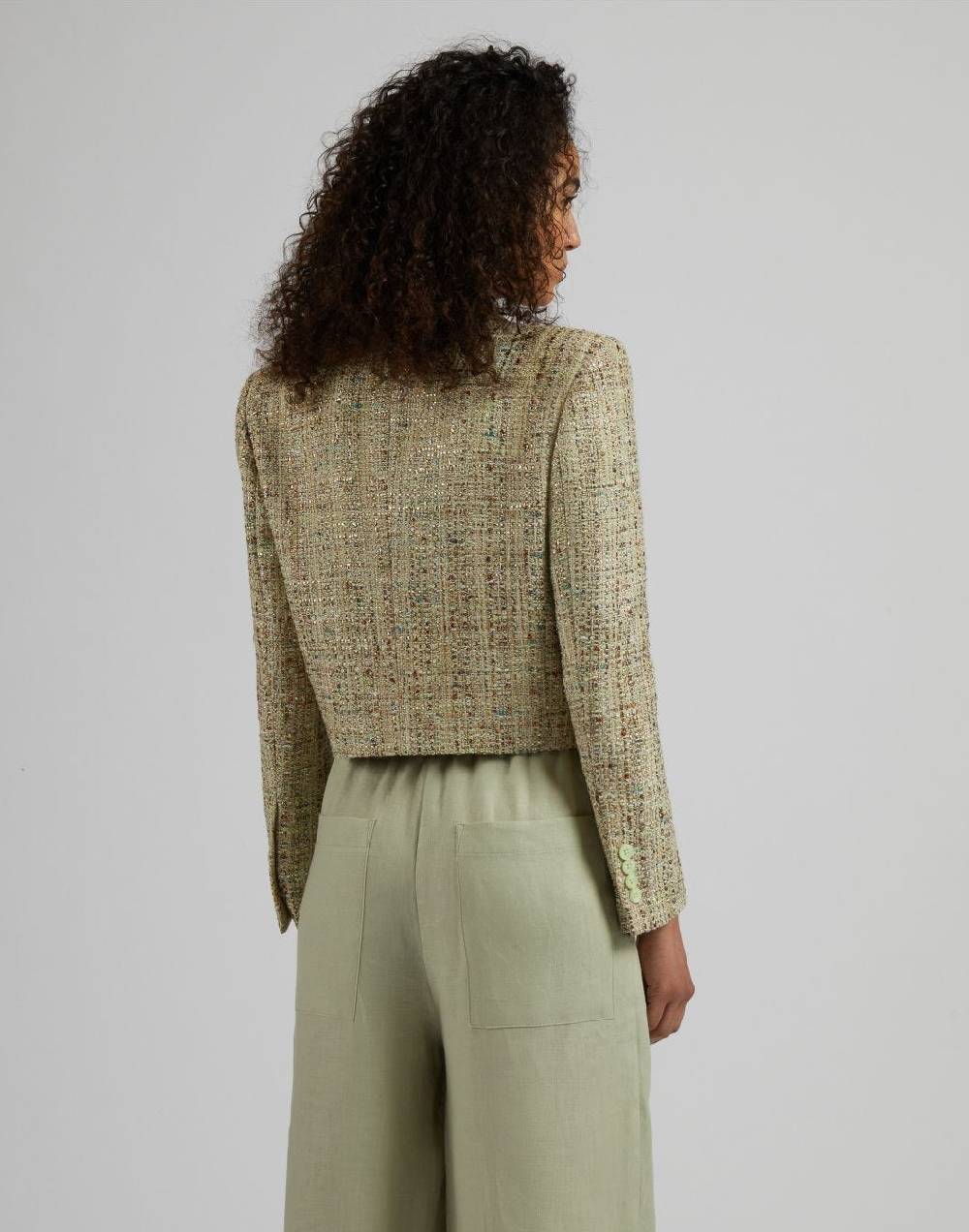 Lardini Giacca corta in tweed di cotone verde intrecciato lurex Shopping Online