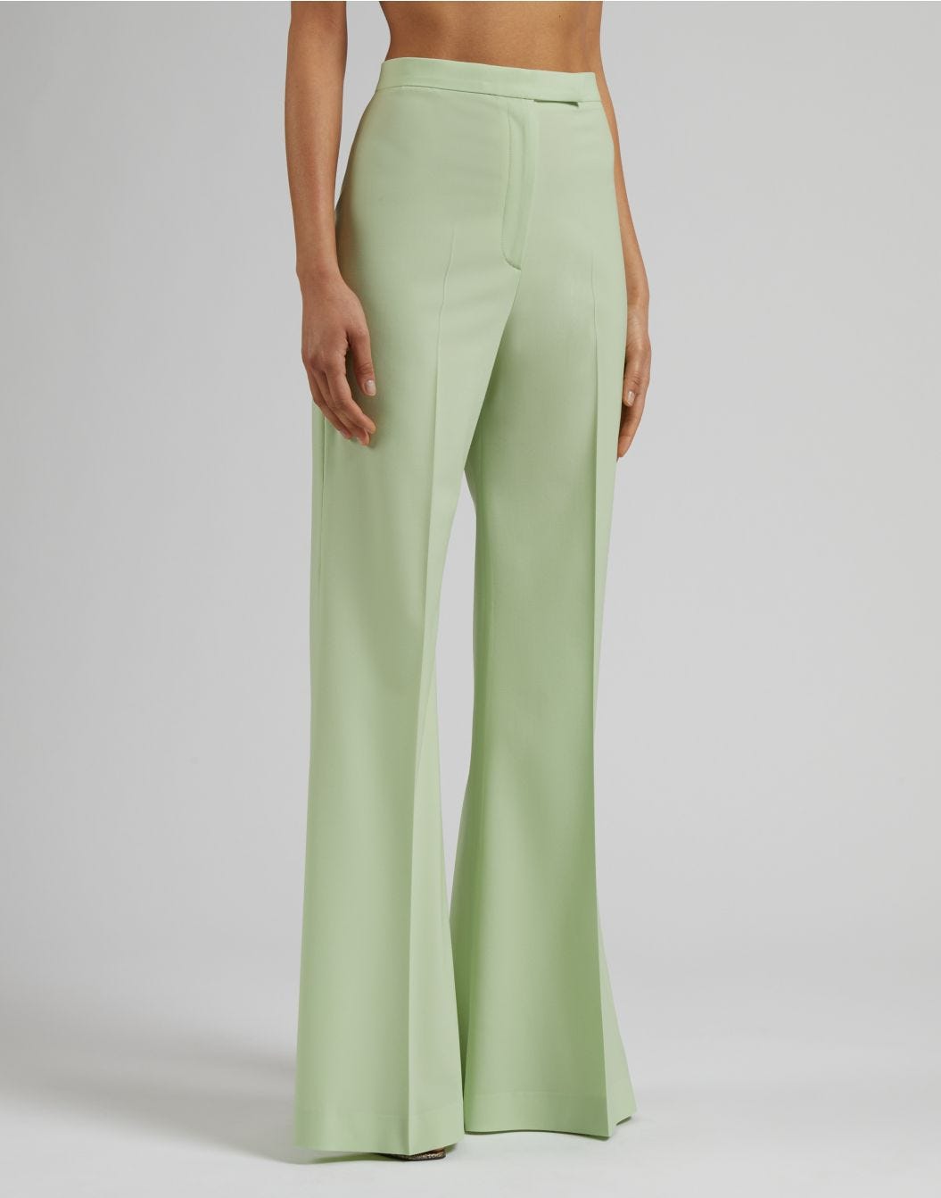 Lardini Pantalone verde a vita alta con fondo a zampa In vendita