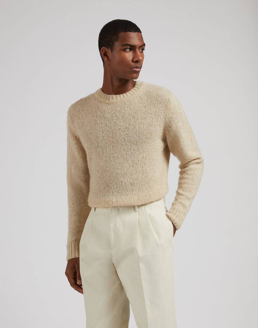 Lardini Maglia girocollo beige a manica lunga Saldi Di Fabbrica