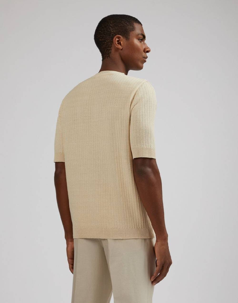 Lardini T-shirt panna in lino e cotone con lavorazione a coste Shopping Online