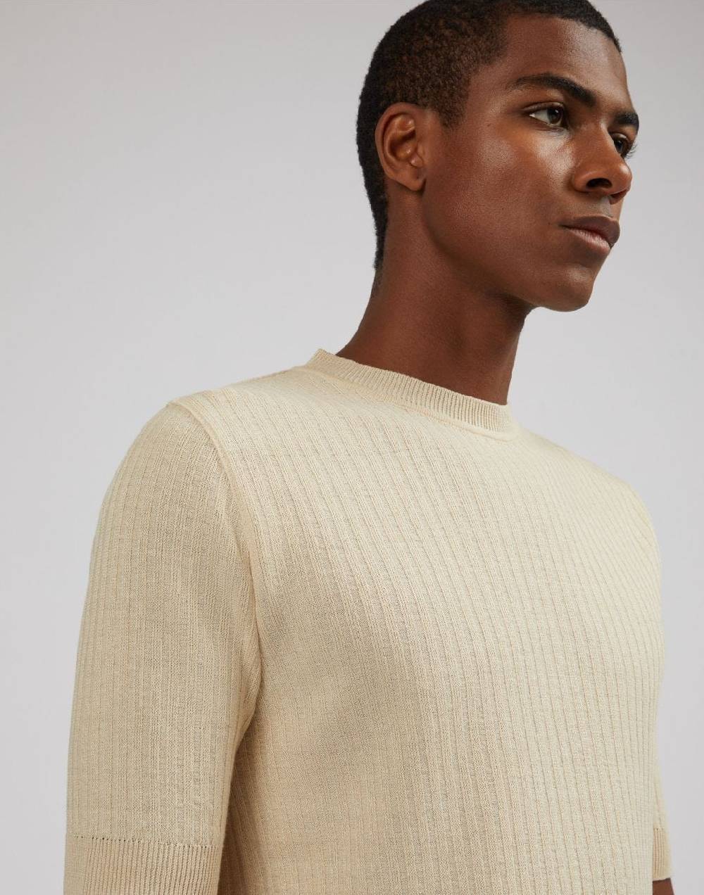 Lardini T-shirt panna in lino e cotone con lavorazione a coste Shopping Online