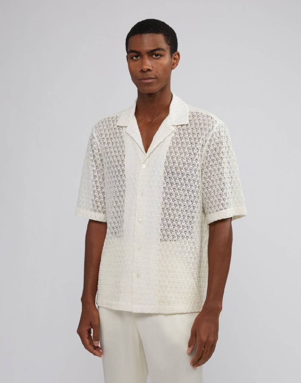 Lardini Camicia bianca in macramè con disegno geometrico Shopping Online