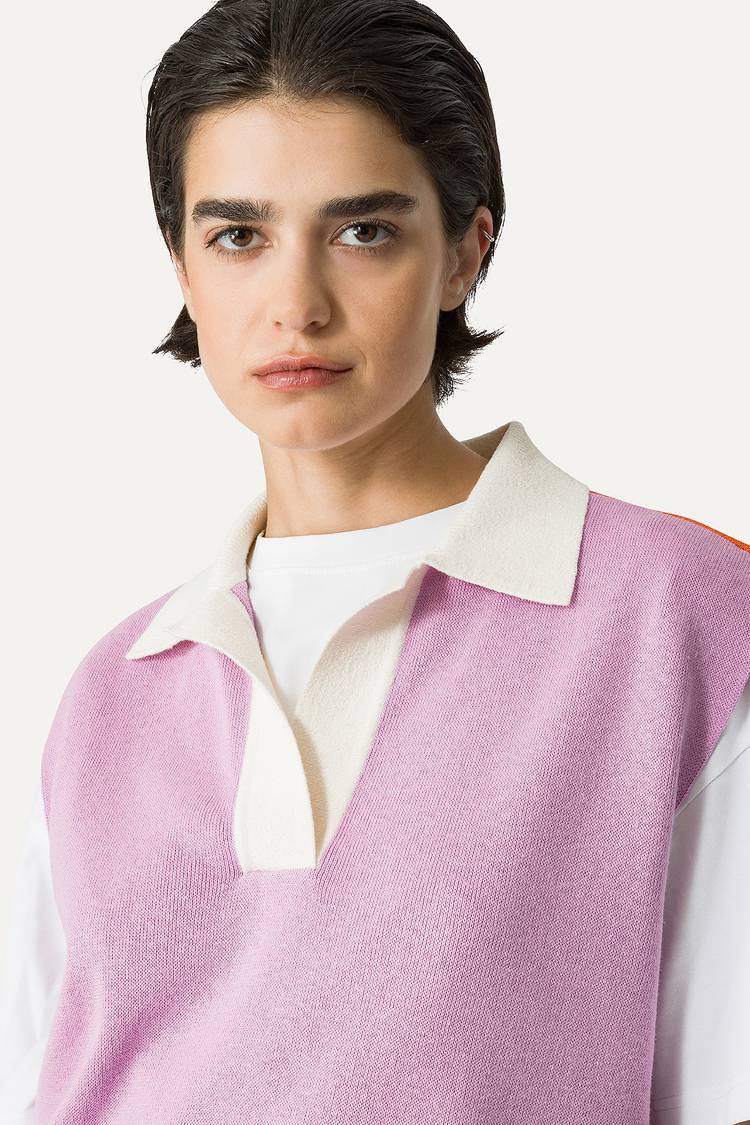 Oof Wear GILET COLORATO IN COTONE 4057 - LILLA/ARANCIO Offerte stagionali