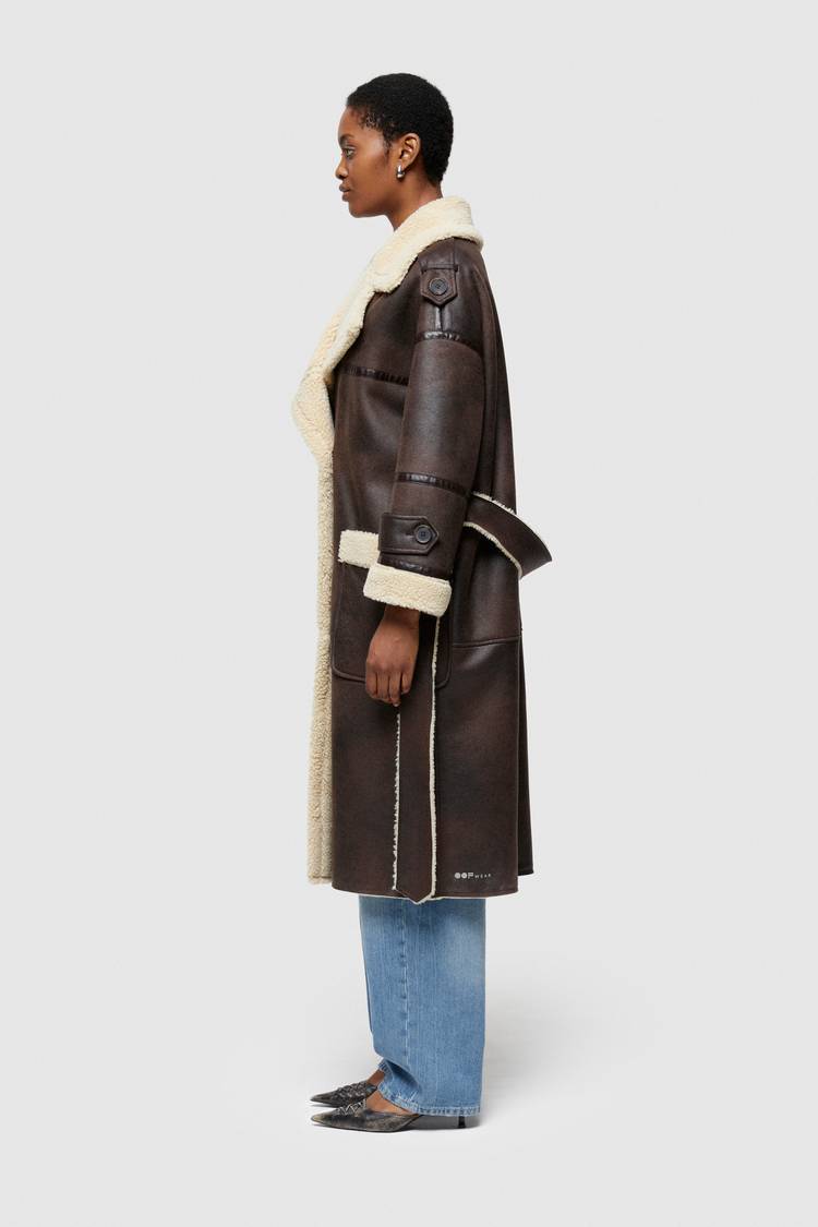 Oof Wear CAPPOTTO LUNGO REVERSIBILE 9263 IN ECO-MONTONE - MARRONE/CREMA Spedizione Gratuita