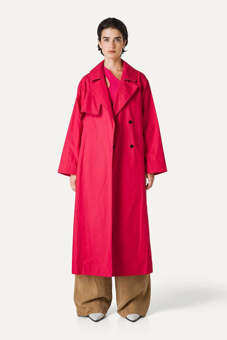 Oof Wear TRENCH LUNGO IN GABARDINA DI COTONE LEGGERO 9203 - LAMPONE Acquista Ora