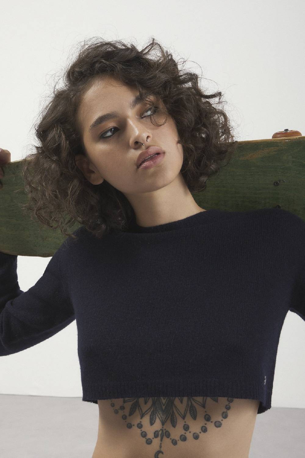 ottod'Ame Cashmire blend cropped sweater In Linea