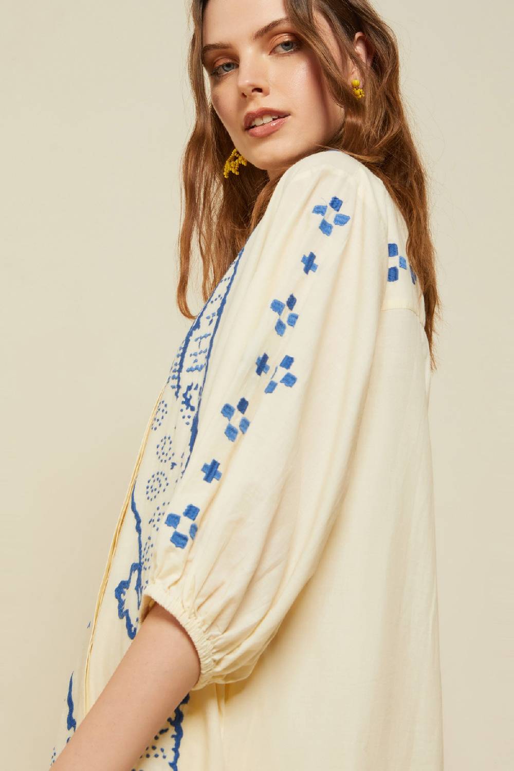 ottod'Ame Cotton kaftan long dress with embroidery Qualità