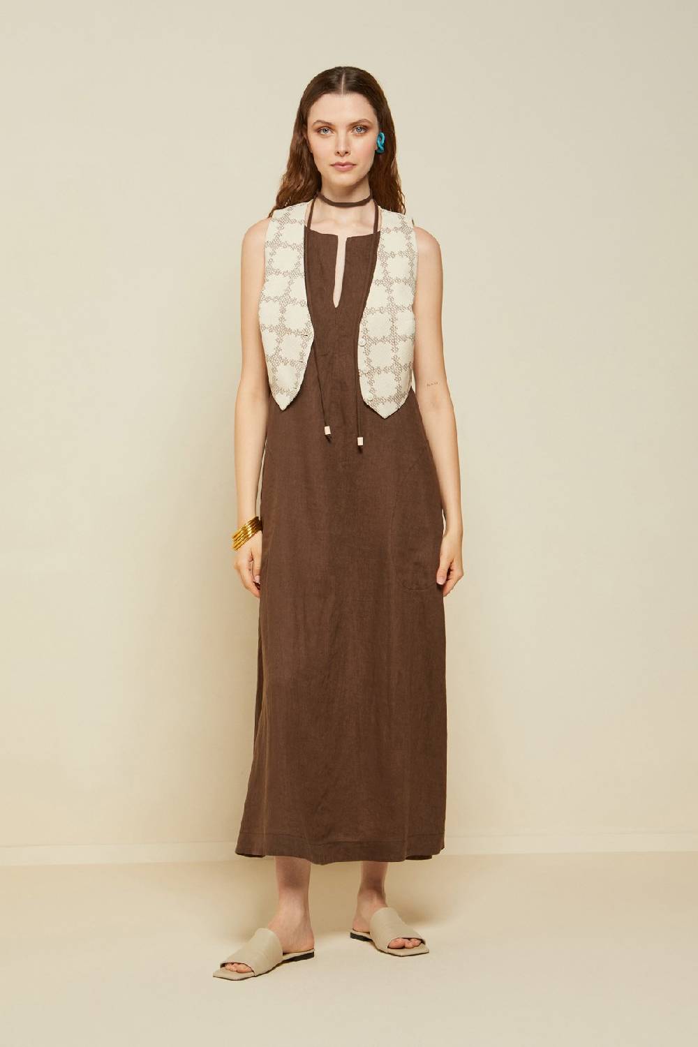 ottod'Ame Linen long dress with belt Latest fashion