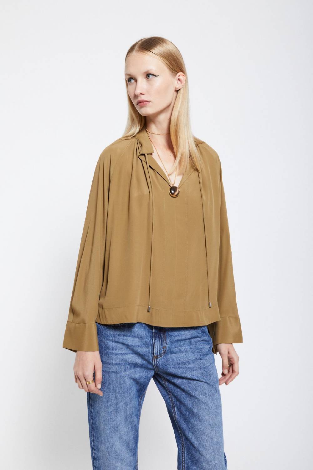 ottod'Ame Silk-blend blouse with drawstring Nuova