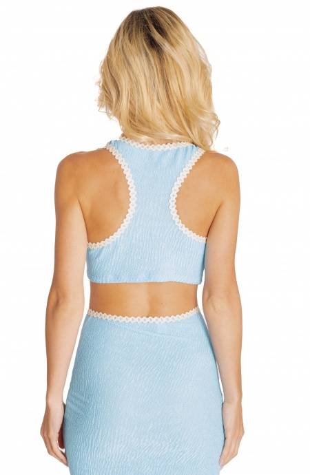 Pin Up Stars CROP TOP GOFFRATO CON PASSAMANERIA TINTA UNITA Offerta speciale