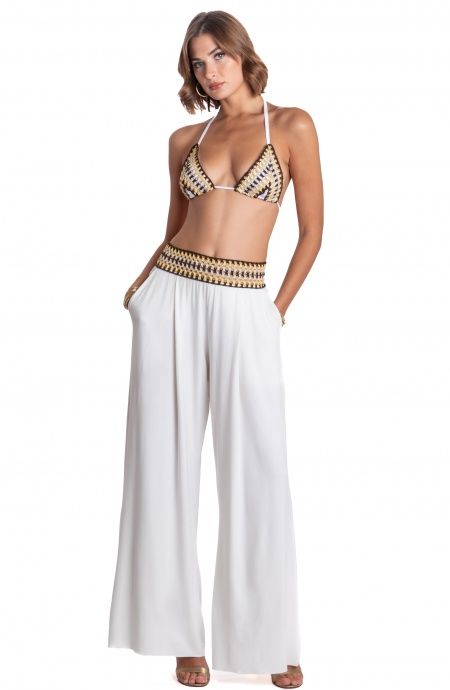 Pin Up Stars PANTALONE PALAZZO CON PASSAMANERIA CROCHET Vendita calda
