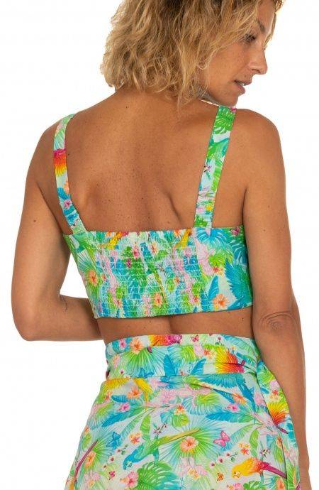 Pin Up Stars Top Con Spalline Stampa Happy Tropical In Vendita