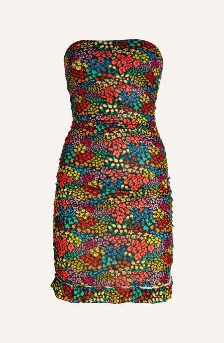 Pin Up Stars Tubino Off-Shoulders Arricciato Lurex Stampa Tutti Frutti Fino Al -60%