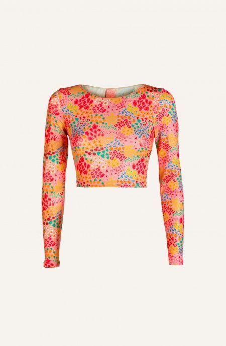 Pin Up Stars Top Maniche Lunghe Lurex Stampa Tutti Frutti