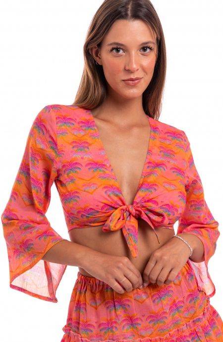 Pin Up Stars Crop Top Cotone Stampa Palmié Presa