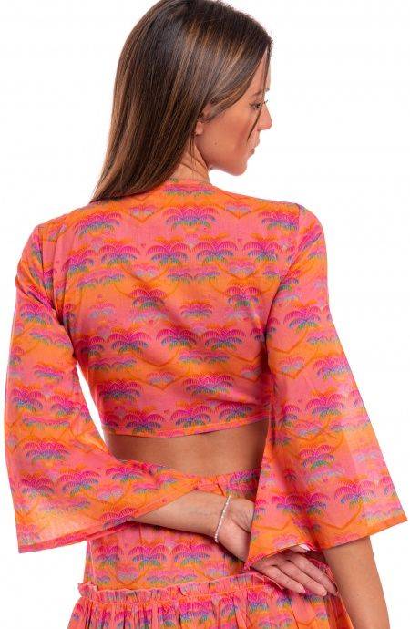 Pin Up Stars Crop Top Cotone Stampa Palmié Presa