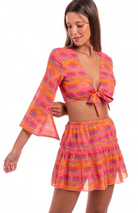 Pin Up Stars Crop Top Cotone Stampa Palmié Presa