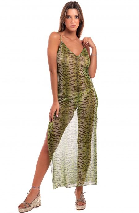 Pin Up Stars Abito Sottoveste Crepon Lamè Stampa Tigre Online