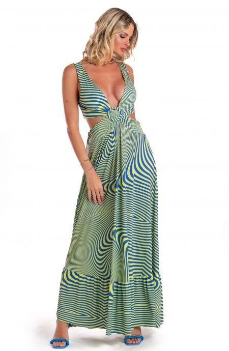 Pin Up Stars Vestito Lungo Jersey Stampa Optical Outlet