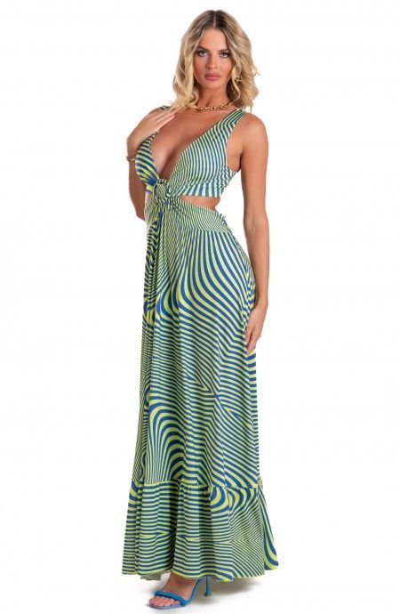 Pin Up Stars Vestito Lungo Jersey Stampa Optical Outlet