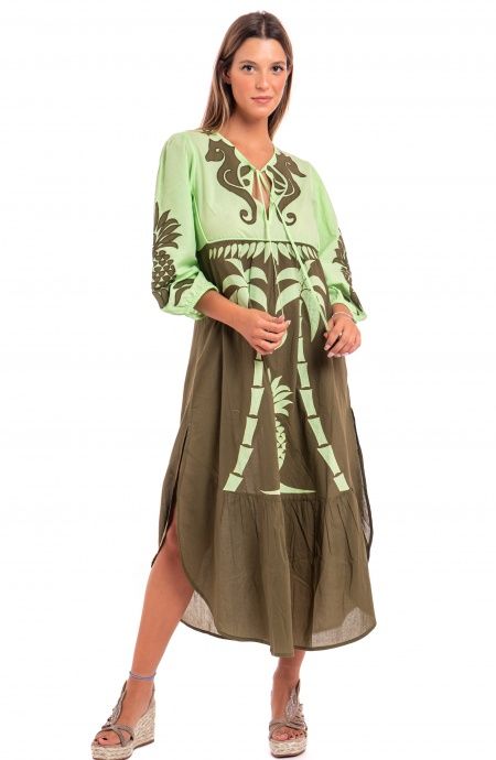 Pin Up Stars Abito Ricamato Manica Lunga Cotone Pineapple Patch Latest fashion