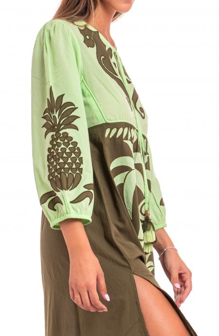 Pin Up Stars Abito Ricamato Manica Lunga Cotone Pineapple Patch Latest fashion