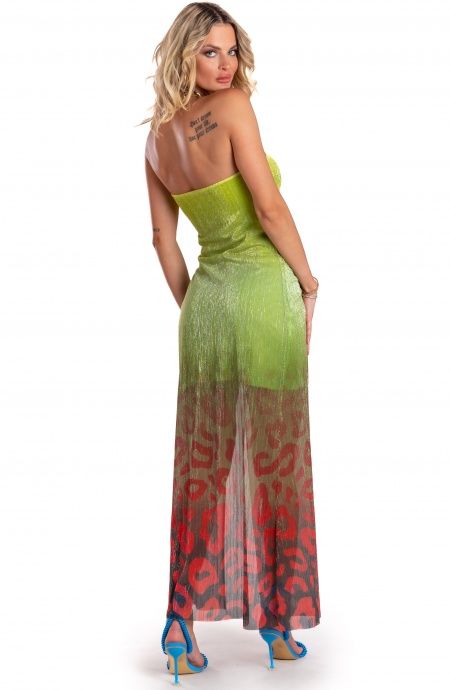 Pin Up Stars Abito Lungo Off-Shoulders Con Anella Crepon Lamè Stampa Macula Degradé In Saldo