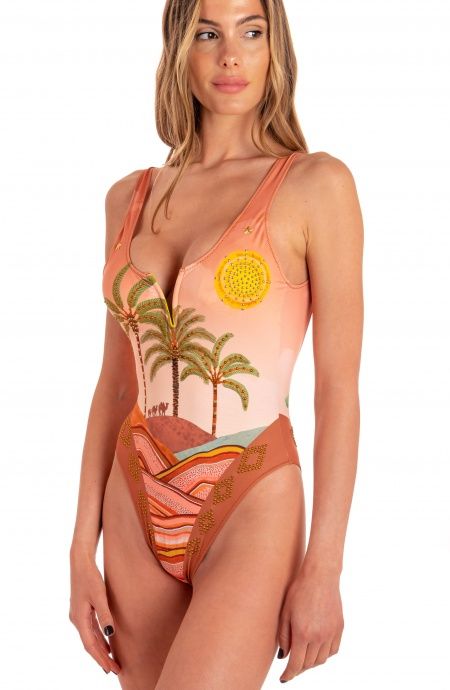 Pin Up Stars Costume Intero Imbottito Stampa Dune Con Borchie Italy