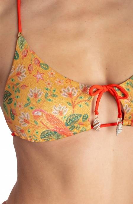 Pin Up Stars TOP BIKINI TRIANGOLO IMBOTTITO CON CONCHIGLIE STAMPA FLOWER BIRD Pezzi Unici