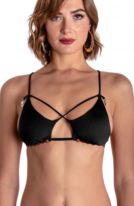 Pin Up Stars TOP BIKINI TRIANGOLO IMBOTTITO CON PERLE E CONCHIGLIE TINTA UNITA Hotsell
