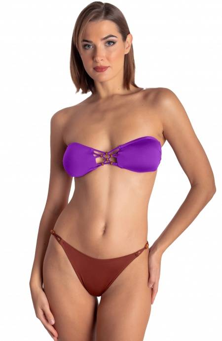 Pin Up Stars TOP BIKINI FASCIA IMBOTTITA CON INTRECCIO E PERLE TINTA UNITA Vendita Calda