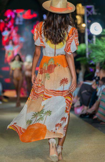 Pin Up Stars Long Dress Scollo a V In Garza Stampa Dune I Più Venduti