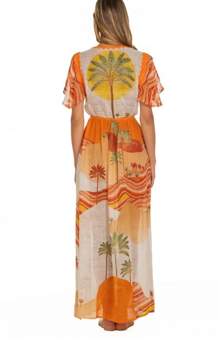 Pin Up Stars Long Dress Scollo a V In Garza Stampa Dune I Più Venduti