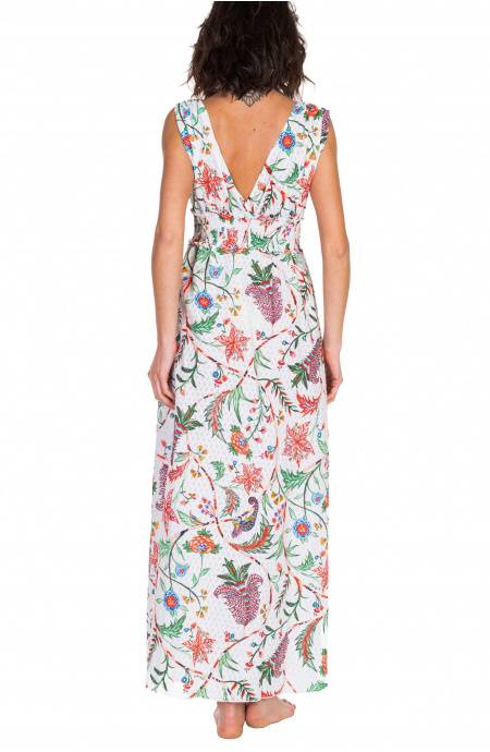 Pin Up Stars Long Dress Con Spacchi Stampa Camaleonte Nuovo