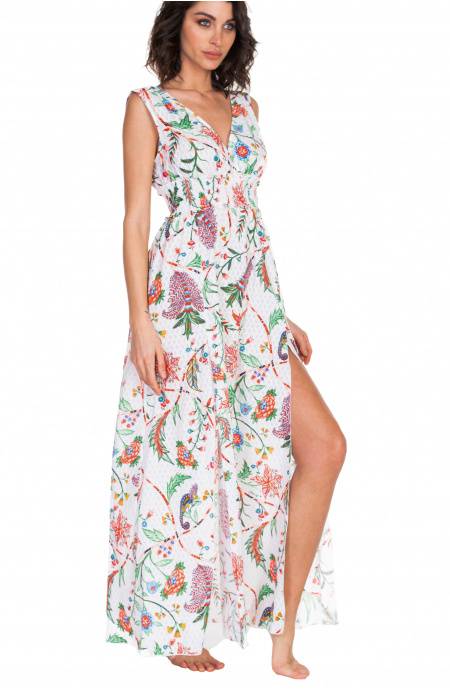 Pin Up Stars Long Dress Con Spacchi Stampa Camaleonte Nuovo