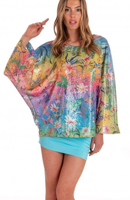 Pin Up Stars Blusa Poncho Paillettes Stampa Dune Paillettes Pezzi Unici