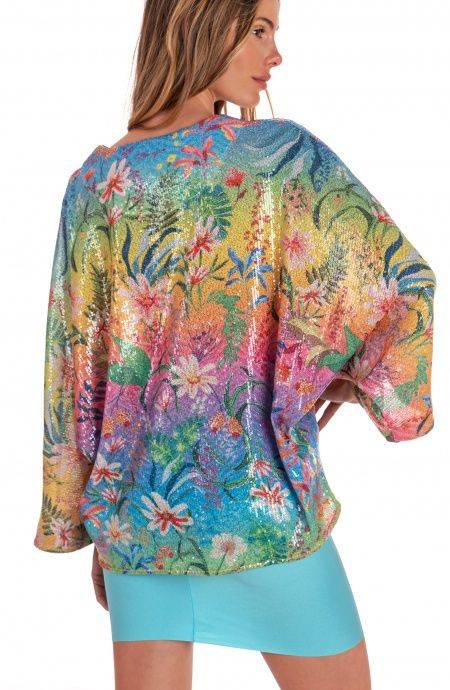 Pin Up Stars Blusa Poncho Paillettes Stampa Dune Paillettes Pezzi Unici