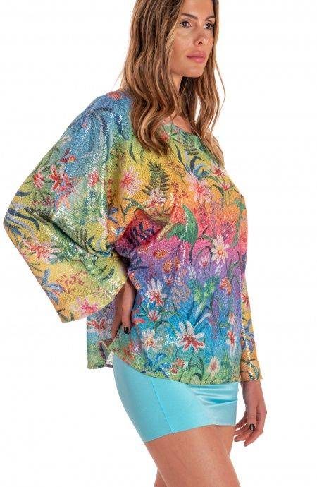 Pin Up Stars Blusa Poncho Paillettes Stampa Dune Paillettes Pezzi Unici