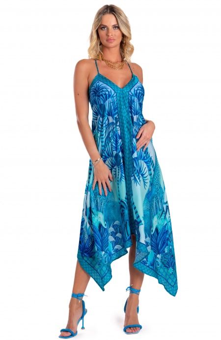 Pin Up Stars Abito Foulard Raso di Viscosa Palm Paradise Sconto