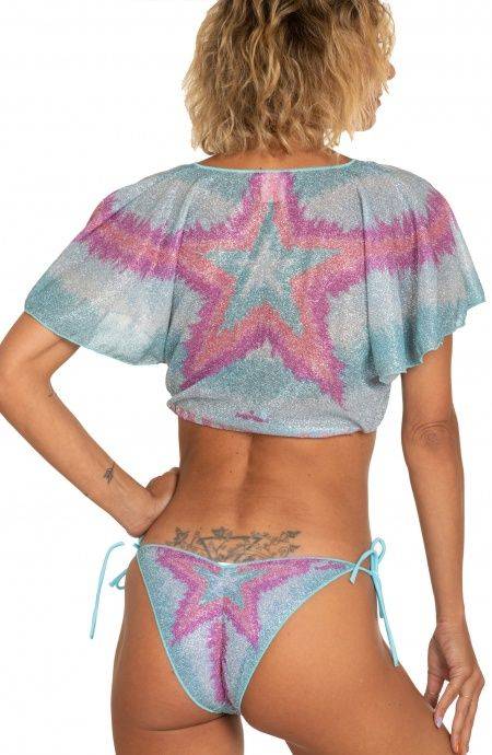 Pin Up Stars Crop Top Aperto Scollo A V Lurex Stampa Stella Sfumata Vendita Calda