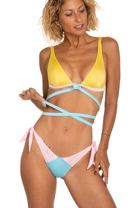 Pin Up Stars Bikini Triangolo Vela Slip Fiocchi Tinta Unita Spedizione Gratuita