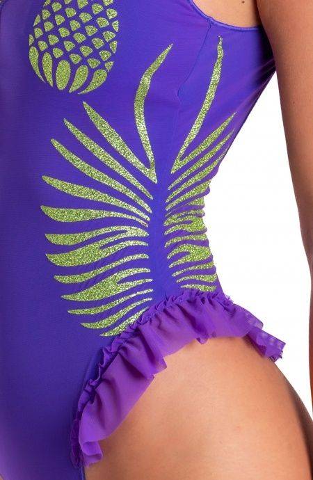 Pin Up Stars Costume Intero Tulle Stampa Ananas Lurex Nuova